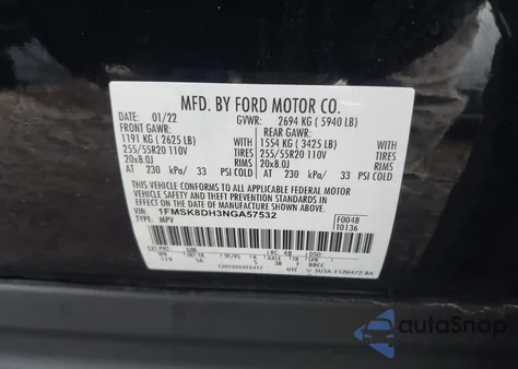 2022 Ford Explorer Xlt z USA, uszkodzony, nr VIN 1FMSK8DH3NGA57532